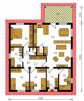 Spiegelverkehrter Entwurf | Grundriss des Erdgeschosses - BUNGALOW 189